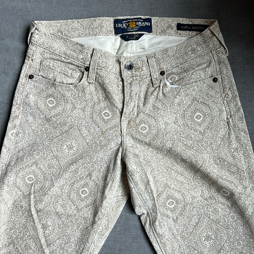 Lucky Brand Sofia Skinny Pant, Khaki and White Pattern